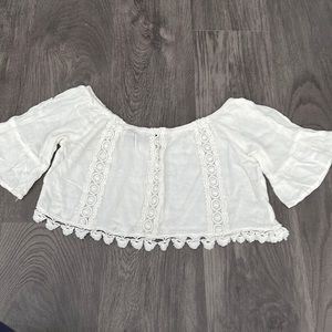 Cropped Embroidered Top with Lace Eyelet Cutout Detail
